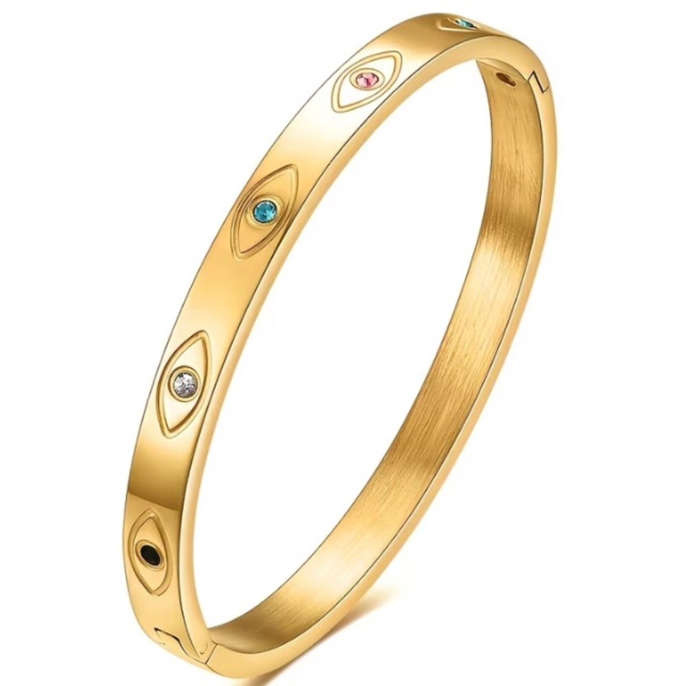 18k Plated Stainless Steel Gold Bangle Bracelet Evil Eye